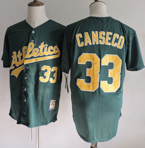 Mitchell And Ness Athletics #33 Jose Canseco Green(Gold No.) Throwback Stitched MLB Jersey - Click Image to Close